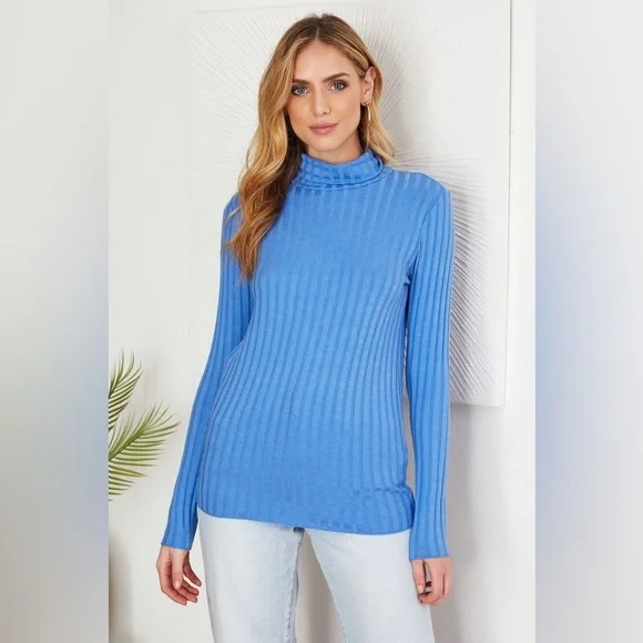 (81605-CER) LONG SLEEVE TURTLENECK RIB KNIT TOP - Picture 2 of 5